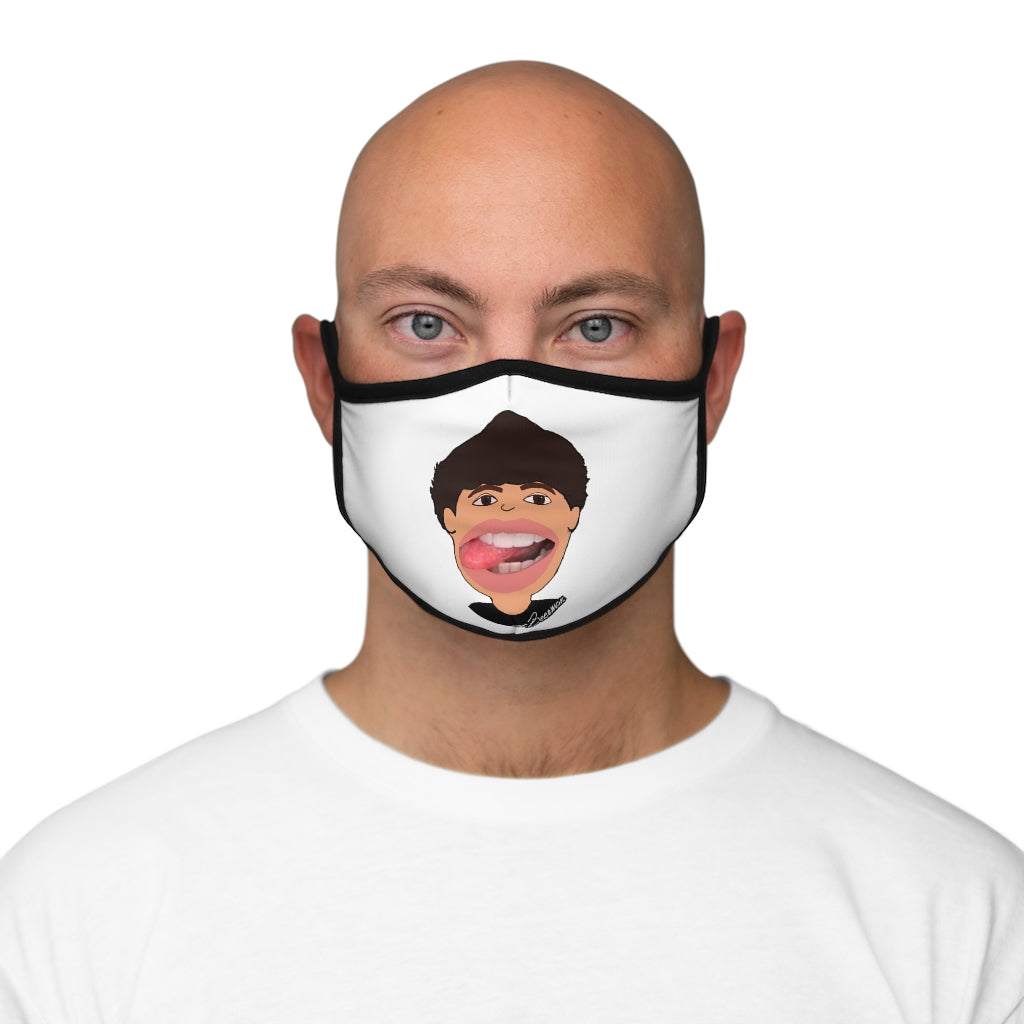 David D. Fan Art: Fitted Polyester Face Mask (White,) Two Faced With Martine Beerman